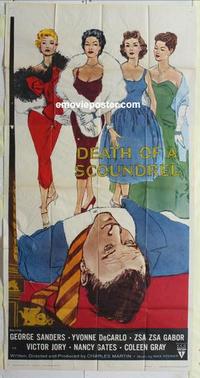 s223 DEATH OF A SCOUNDREL three-sheet movie poster '56 cool Zsa Zsa artwork!