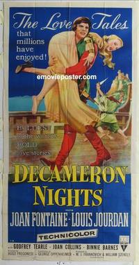s224 DECAMERON NIGHTS three-sheet movie poster '53 Joan Fontaine, Jourdan