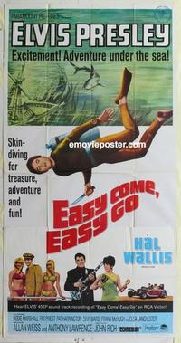 s256 EASY COME EASY GO three-sheet movie poster '67 swimming Elvis Presley!