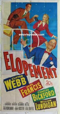 s261 ELOPEMENT three-sheet movie poster '51 Clifton Webb, Anne Francis