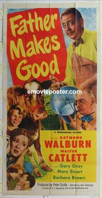 s286 FATHER MAKES GOOD three-sheet movie poster '50 Raymond Walburn, Catlett
