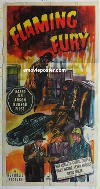 s303 FLAMING FURY three-sheet movie poster '49 arson, Bob Purcell