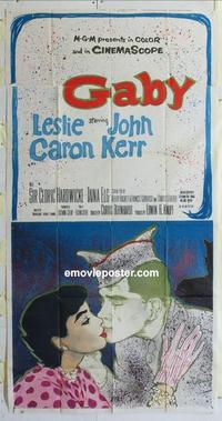 s337 GABY three-sheet movie poster '56 Leslie Caron, John Kerr, cool art!