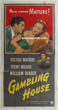s340 GAMBLING HOUSE three-sheet movie poster '51 Terry Moore, Victor Mature
