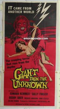 s345 GIANT FROM THE UNKNOWN three-sheet movie poster '58 creeping terror!