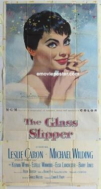 s352 GLASS SLIPPER three-sheet movie poster '55 sexy Leslie Caron huge image!