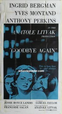 s364 GOODBYE AGAIN three-sheet movie poster '61 Ingrid Bergman, Montand