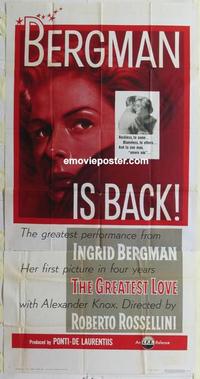 s369 GREATEST LOVE three-sheet movie poster '54 Ingrid Bergman, Europa '51!