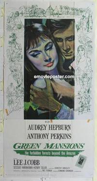s371 GREEN MANSIONS three-sheet movie poster '59 Audrey Hepburn, Perkins