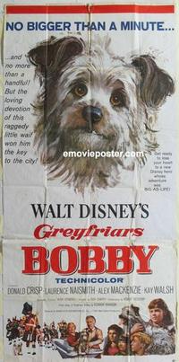 s373 GREYFRIARS BOBBY three-sheet movie poster '61 Disney Skye Terrier!
