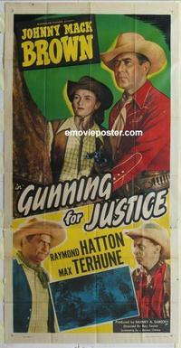 s383 GUNNING FOR JUSTICE three-sheet movie poster '48 Johnny Mack Brown