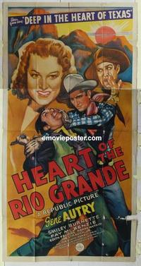 s402 HEART OF THE RIO GRANDE three-sheet movie poster '42 Gene Autry