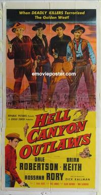 s405 HELL CANYON OUTLAWS three-sheet movie poster '57 Robertson, Keith