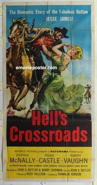 s407 HELL'S CROSSROADS three-sheet movie poster '57 Peggy Castle, Vaughn