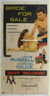 s433 HOT BLOOD three-sheet movie poster '56 Jane Russell, Cornel Wilde