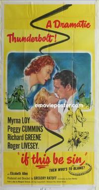 s449 IF THIS BE SIN three-sheet movie poster '50 Myrna Loy, Peggy Cummins