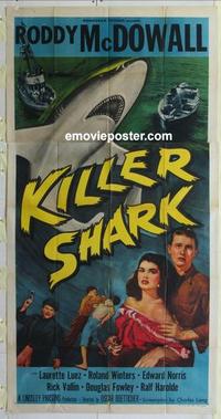 s486 KILLER SHARK three-sheet movie poster '50 Roddy McDowall, Boetticher