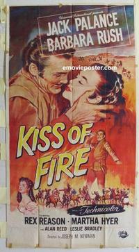 s491 KISS OF FIRE three-sheet movie poster '55 Jack Palance, Barbara Rush