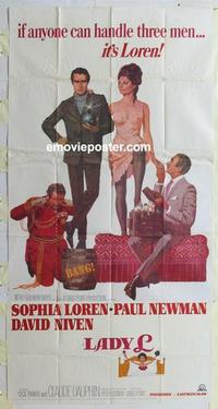 s493 LADY L three-sheet movie poster '66 Sophia Loren, Paul Newman, Niven