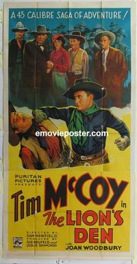 s004 LION'S DEN three-sheet movie poster '36 Tim McCoy, Joan Woodbury