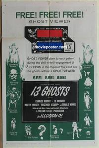 b473 13 GHOSTS green style 1sh '60 William Castle, great art of all the spooks, Ghost Viewer!