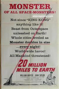 b478 20 MILLION MILES TO EARTH style B one-sheet movie poster '57 Juran