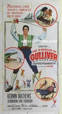 b310 3 WORLDS OF GULLIVER three-sheet movie poster '60 Ray Harryhausen