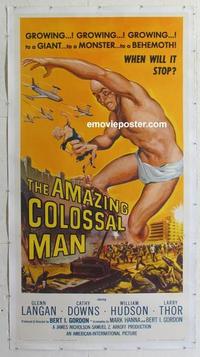 b026 AMAZING COLOSSAL MAN linen three-sheet movie poster '57 Bert I. Gordon
