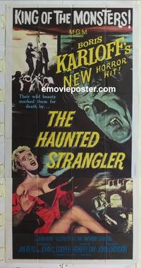 b323 HAUNTED STRANGLER three-sheet movie poster '58 Boris Karloff, horror!