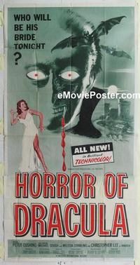 b325 HORROR OF DRACULA three-sheet movie poster '58 Hammer vampires!