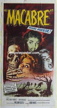 b333 MACABRE three-sheet movie poster '58 William Castle, horror image!