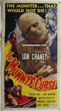 b335 MUMMY'S CURSE three-sheet movie poster R51 Lon Chaney Jr in bandages!