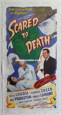 b027 SCARED TO DEATH linen three-sheet movie poster '47 Bela Lugosi, Zucco