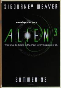 h654 ALIEN 3 DS teaser one-sheet movie poster '92 Sigourney Weaver, sci-fi