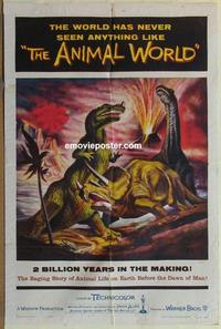 b508 ANIMAL WORLD one-sheet movie poster '56 wild animals & dinosaurs!