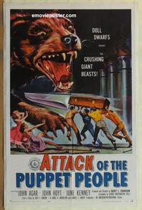 b519 ATTACK OF THE PUPPET PEOPLE one-sheet movie poster '58 great image!
