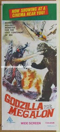 b249 GODZILLA VS MEGALON Aust daybill movie poster '76 Toho, sci-fi!