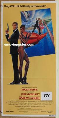 b290 VIEW TO A KILL Aust daybill movie poster '85 Moore as Bond!