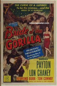 b556 BRIDE OF THE GORILLA one-sheet movie poster '51 Barbara Payton & ape!
