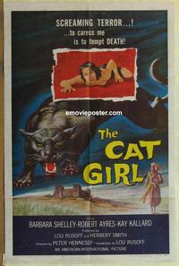 b571 CAT GIRL one-sheet movie poster '57 Barbara Shelley, AIP horror!