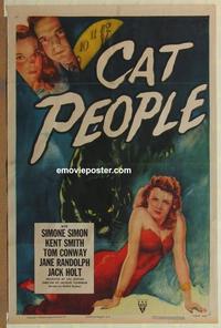 b079 CAT PEOPLE one-sheet movie poster R52 Simone Simon, horror!