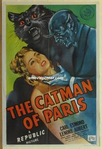 b573 CATMAN OF PARIS one-sheet movie poster '46 Lesley Selander, horror!
