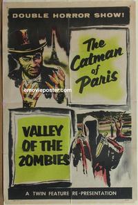 b574 CATMAN OF PARIS/VALLEY OF THE ZOMBIES one-sheet movie poster '56