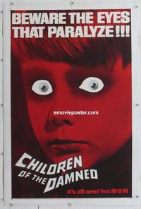 b006 CHILDREN OF THE DAMNED linen one-sheet movie poster '64 creepy image!