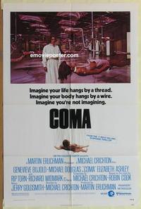 b582 COMA one-sheet movie poster '77 Genevieve Bujold, Michael Douglas
