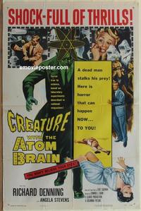b598 CREATURE WITH THE ATOM BRAIN one-sheet movie poster '55 sci-fi horror!