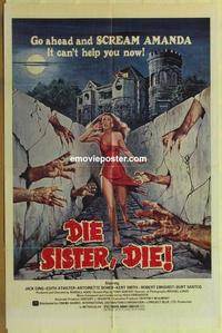 b635 DIE SISTER DIE one-sheet movie poster '72 great horror design & image!