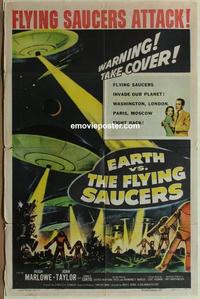 b657 EARTH VS THE FLYING SAUCERS one-sheet movie poster '56 sci-fi classic!