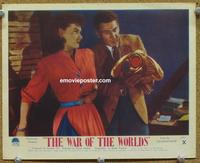 h172 WAR OF THE WORLDS #3 English Front of House movie lobby card '53 Barry & girl