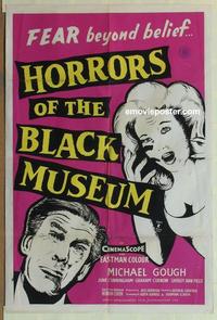 b205 HORRORS OF THE BLACK MUSEUM English one-sheet movie poster '59 AIP!